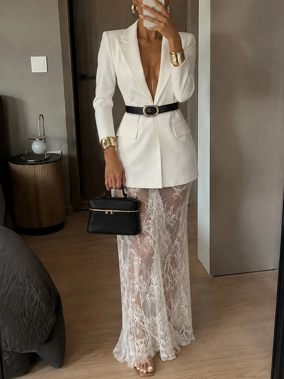 Cecilia | Completo con blazer e abito lungo in pizzo floreale