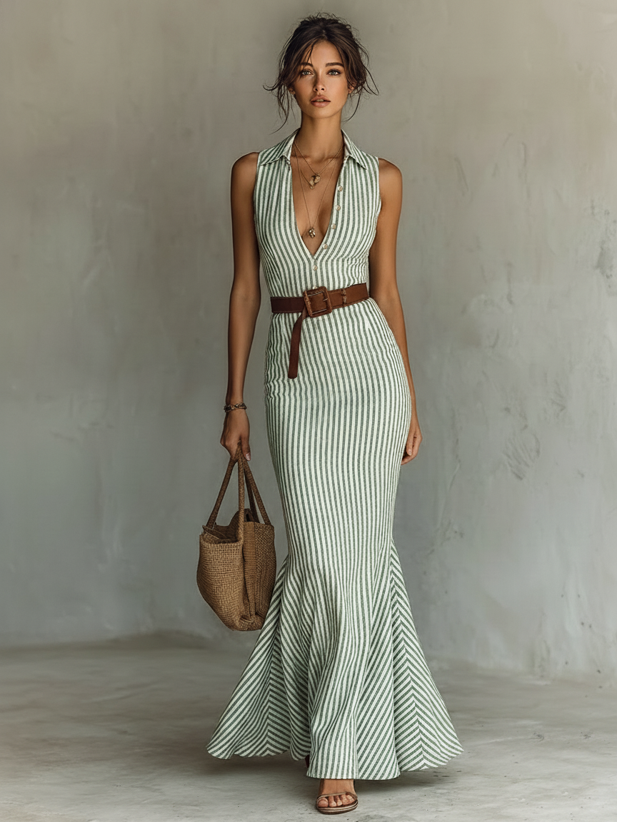 Lidia | Abito a righe con linea a sirena