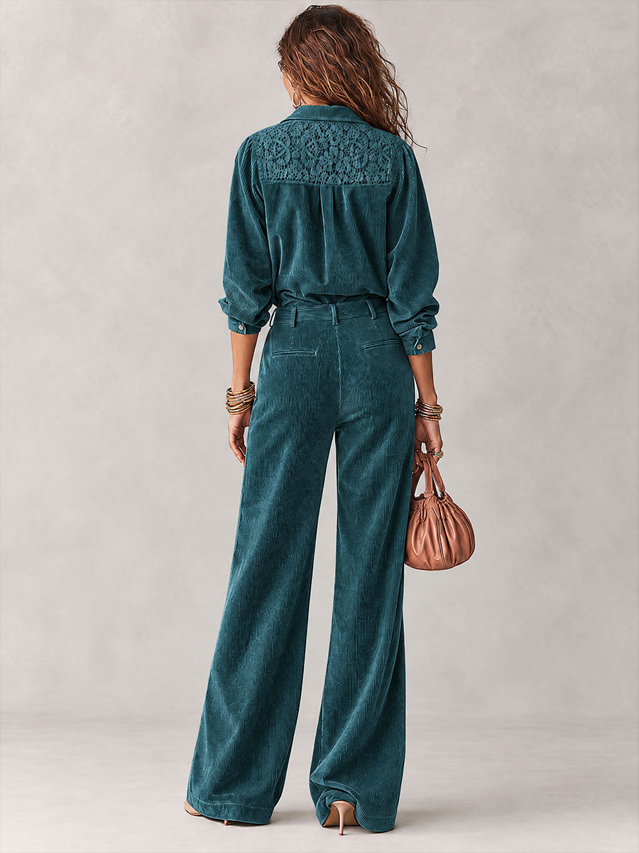 Lucia | Completo con camicia in velluto a coste e pantaloni ampi