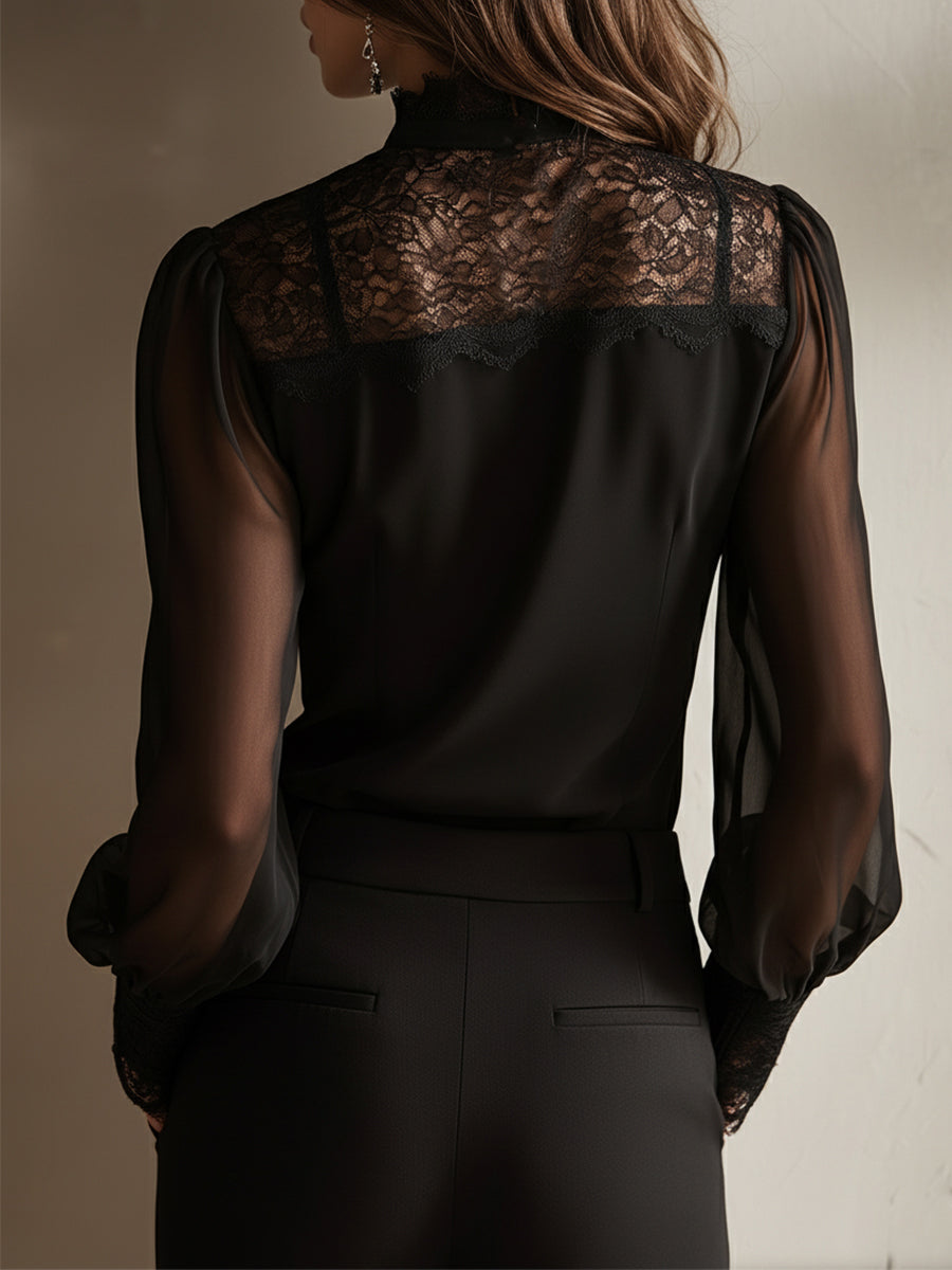 Mia | Blusa elegante in chiffon con pizzo