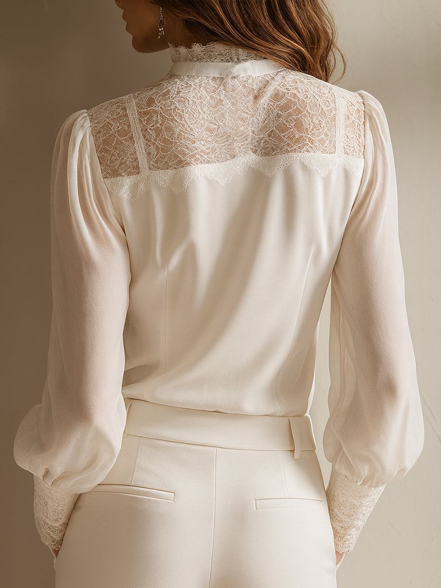 Mia | Blusa elegante in chiffon con pizzo