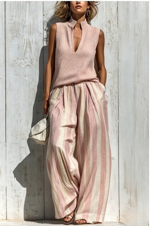 Beatrice | Completo con top senza maniche e pantaloni ampi a righe