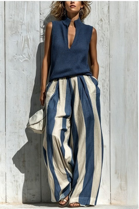 Beatrice | Completo con top senza maniche e pantaloni ampi a righe