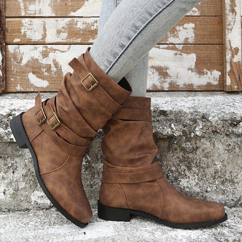 Gaia | Stivali con fibbie e finitura vintage