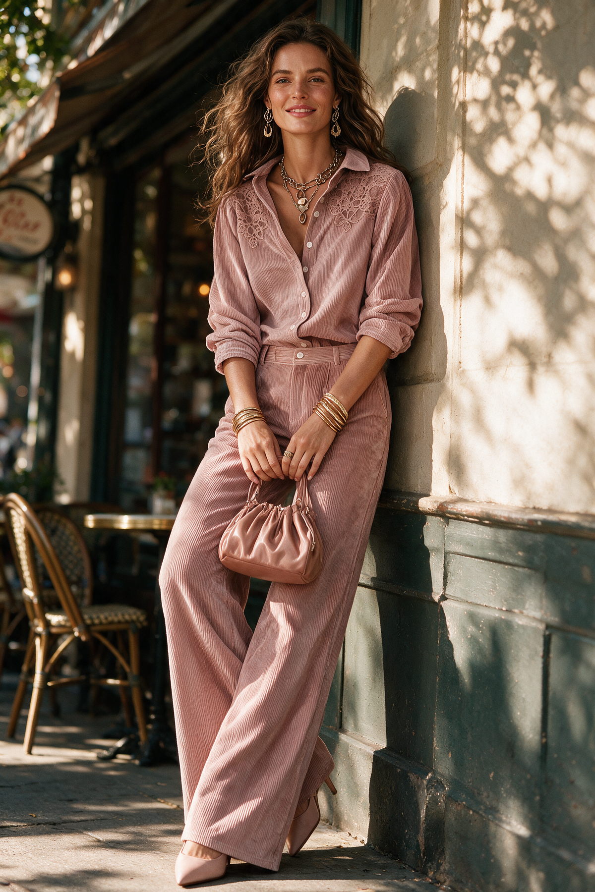 Lucia | Completo con camicia in velluto a coste e pantaloni ampi