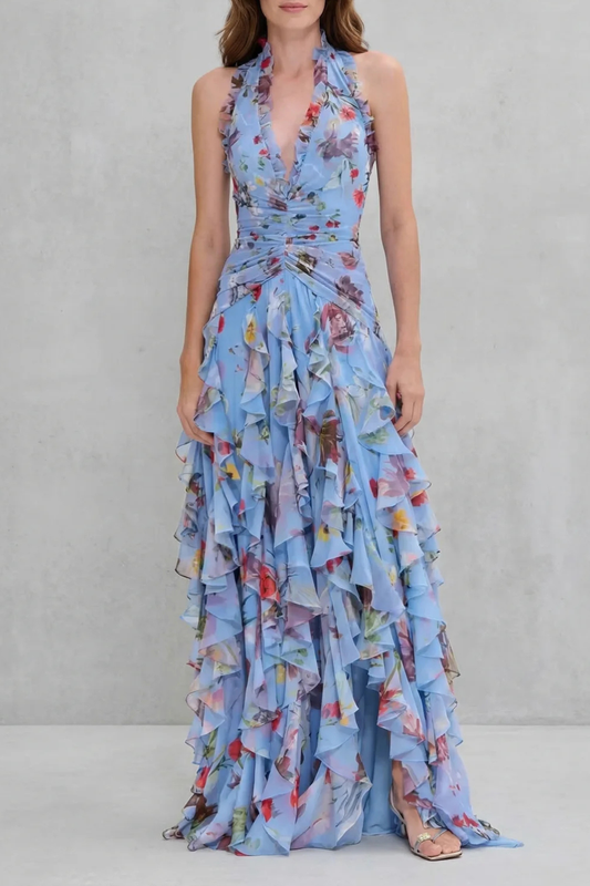 Marina | Abito lungo fluido con scollo all'americana