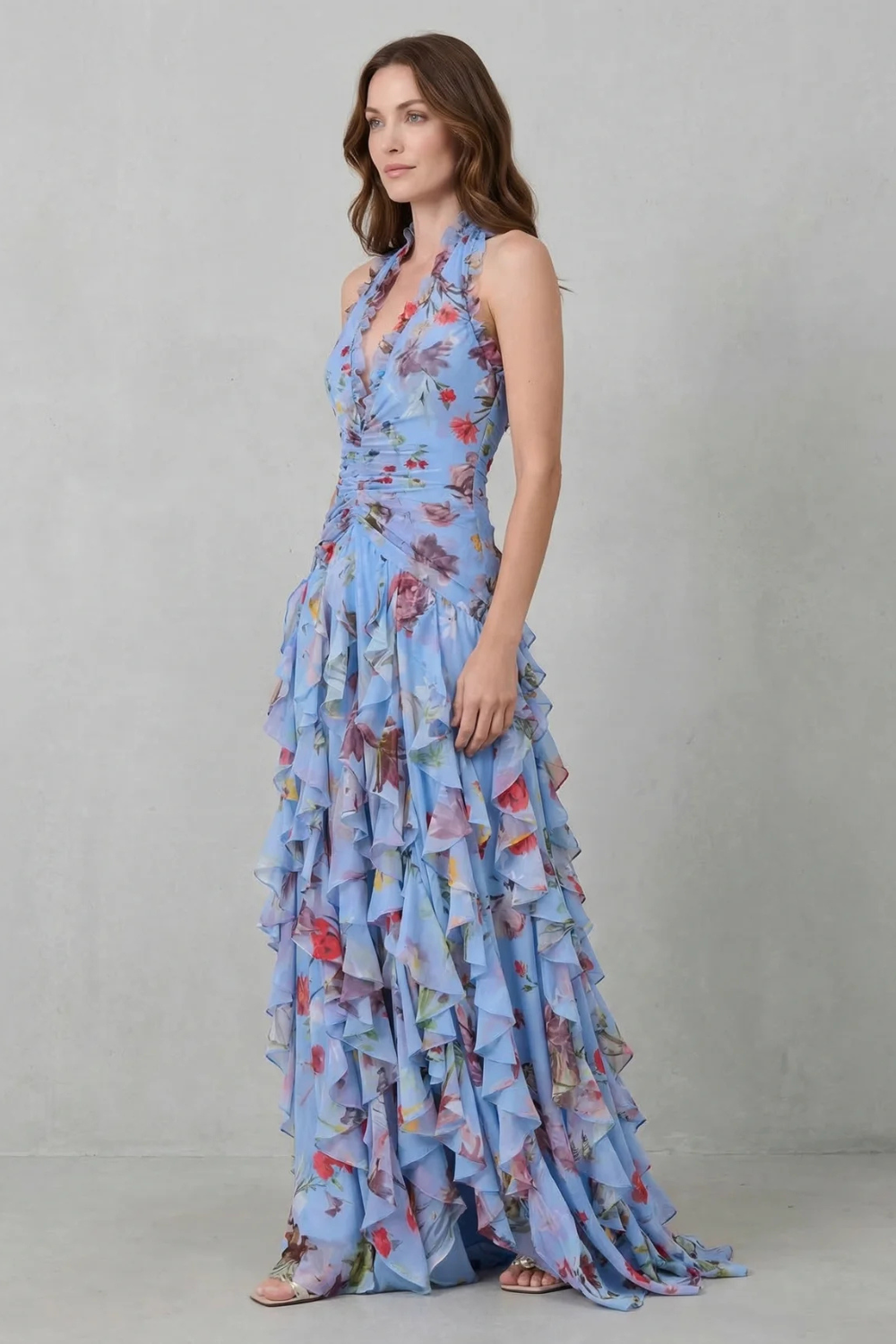 Marina | Abito lungo fluido con scollo all'americana