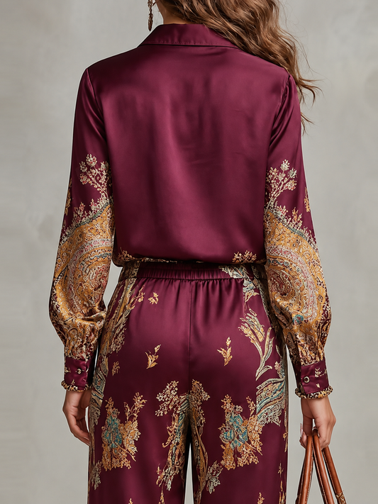 Rosanna | Completo con camicia satinata stampata e pantaloni ampi
