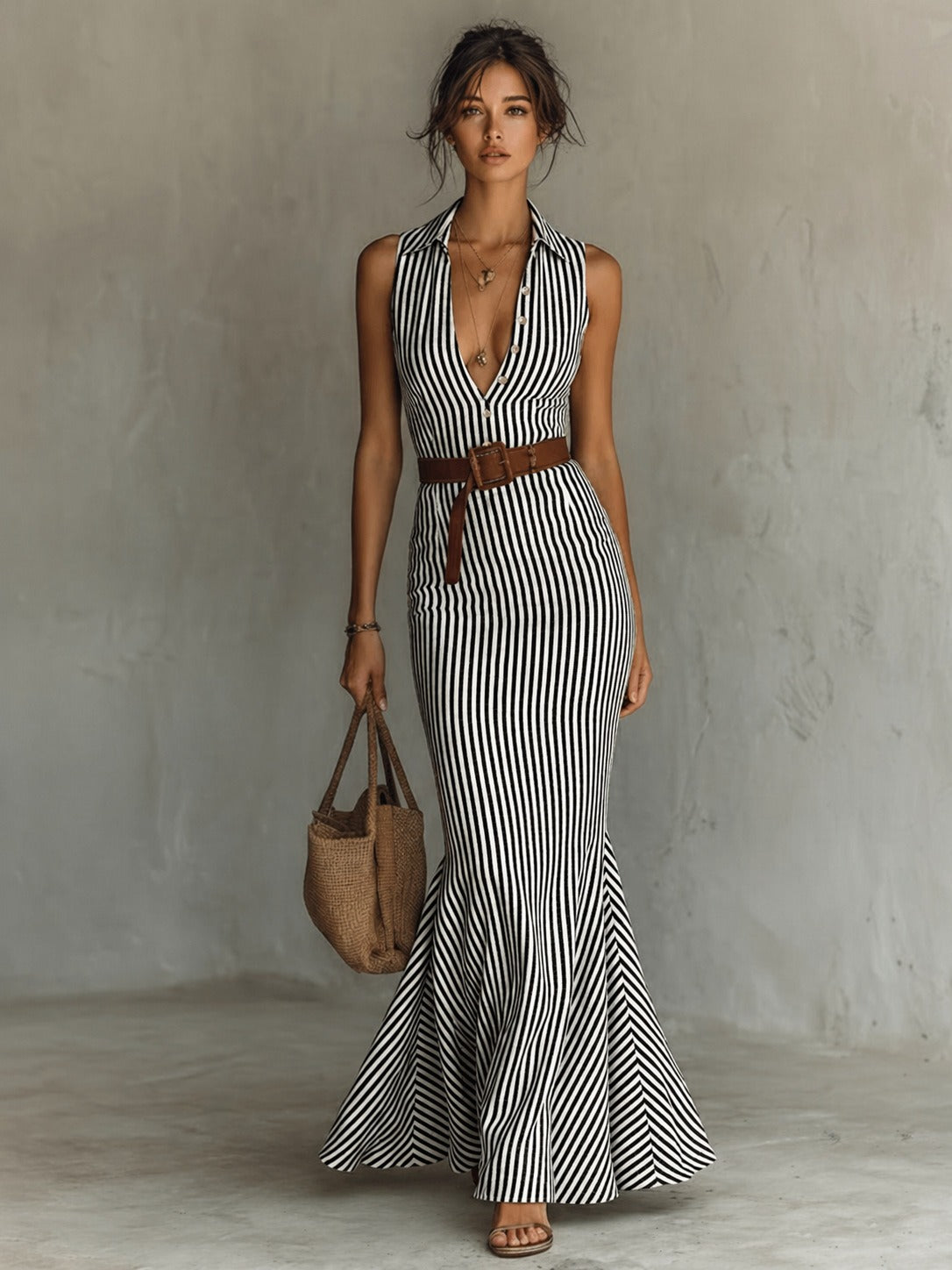 Lidia | Abito a righe con linea a sirena