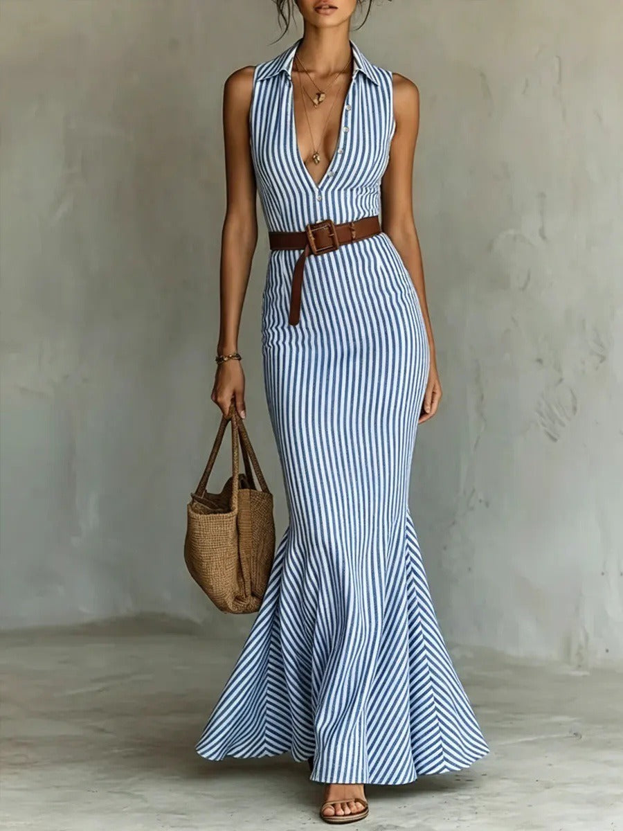 Lidia | Abito a righe con linea a sirena
