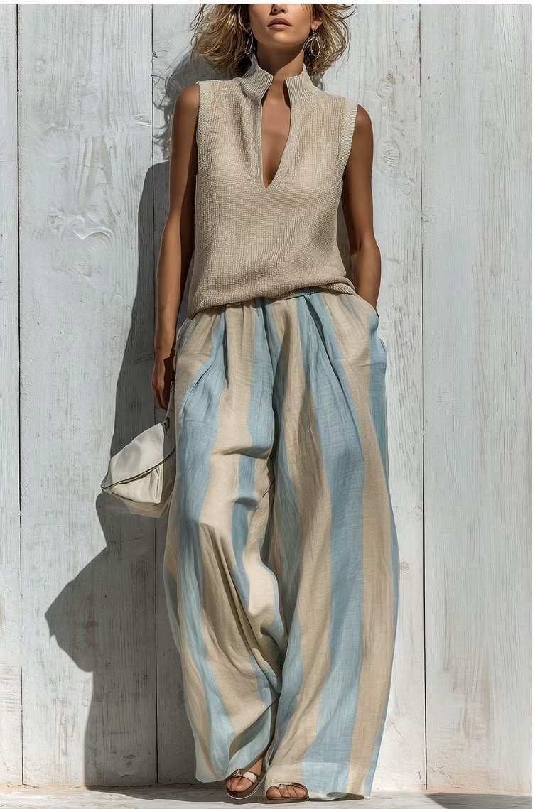 Beatrice | Completo con top senza maniche e pantaloni ampi a righe