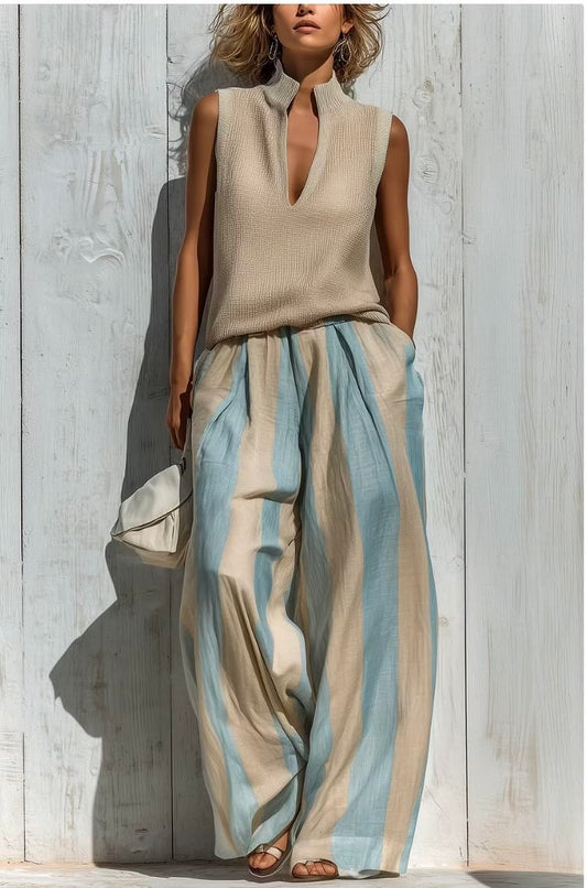 Beatrice | Completo con top senza maniche e pantaloni ampi a righe