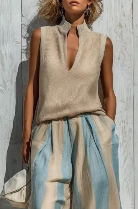 Beatrice | Completo con top senza maniche e pantaloni ampi a righe